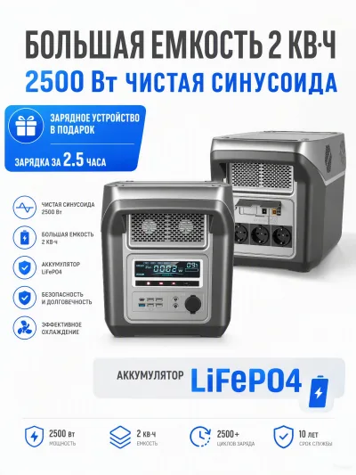 Портативная электростанция 2500 Вт / 2016 Вт·ч / 630000 мАч